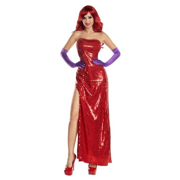 Party King Toon Starlet Costume Womens Small Red Sequin Maxi Dress Strapless - Picture 1 of 4